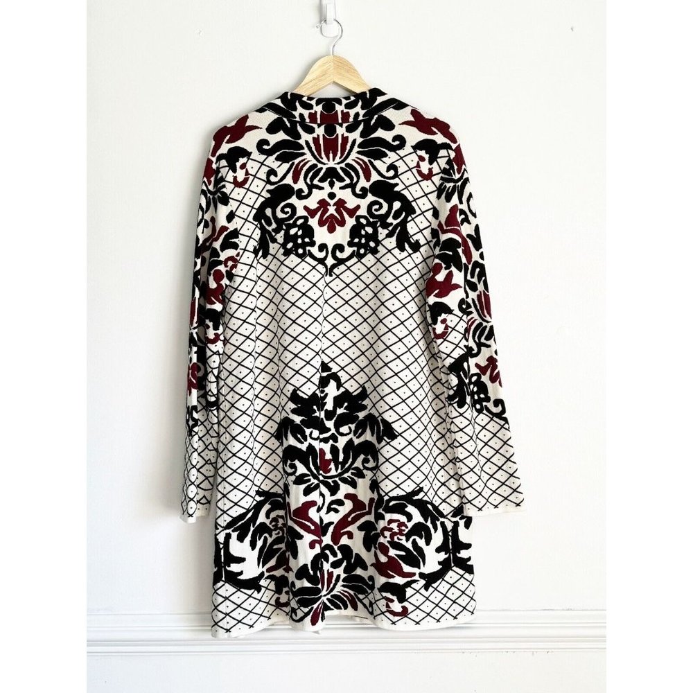 Chico’s Cardigan Jacket Sz 3 XL Black Ivory Stretch Polyester Contrast Scroll - Picture 14 of 15